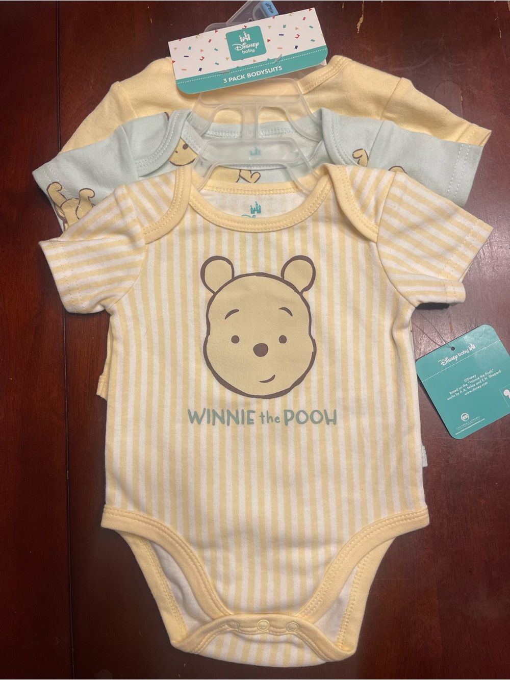 Disney Yellow and Cream Winnie the Pooh Striped Baby Bodysuits (3-Pack)